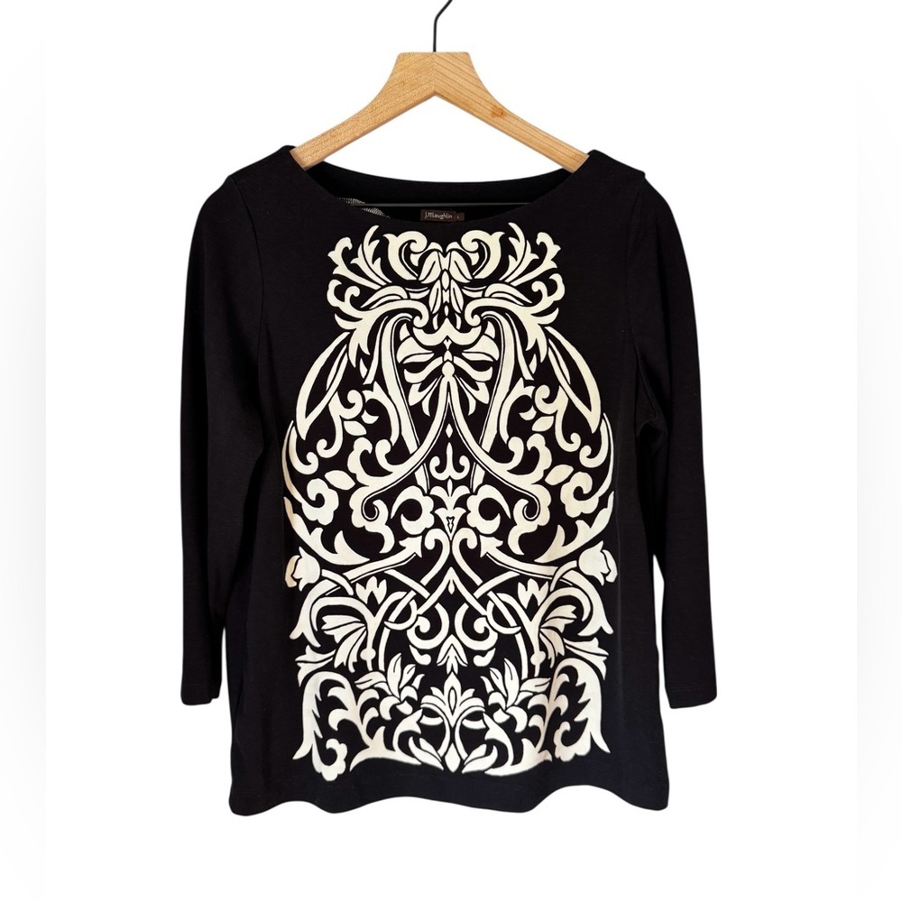 J. Mclaughlin Black White Scroll Pattern Stretchy… - image 1